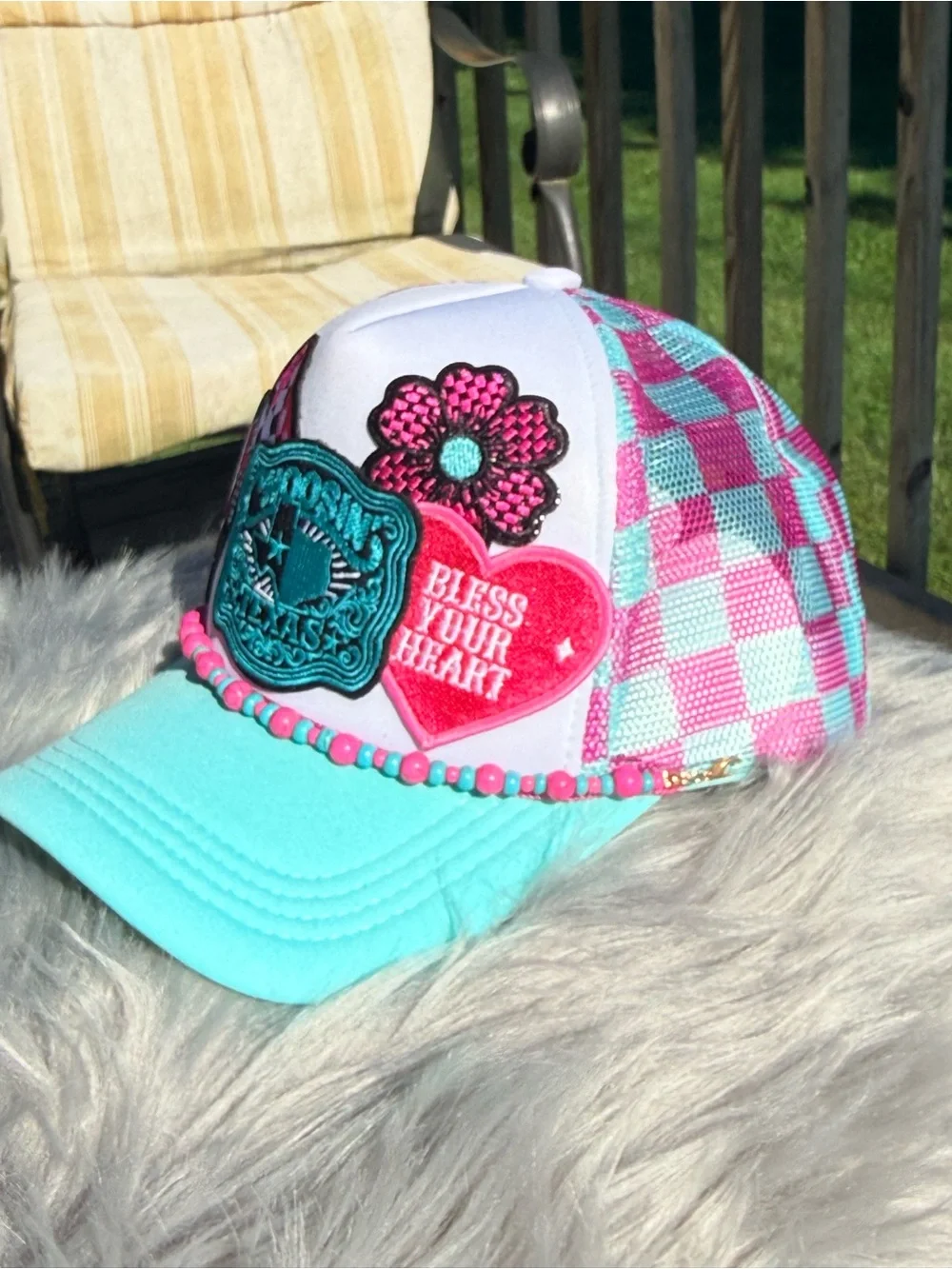 Turquoise & Pink Embellished Choosin’ Texas Patch Cap - Bless Your Heart